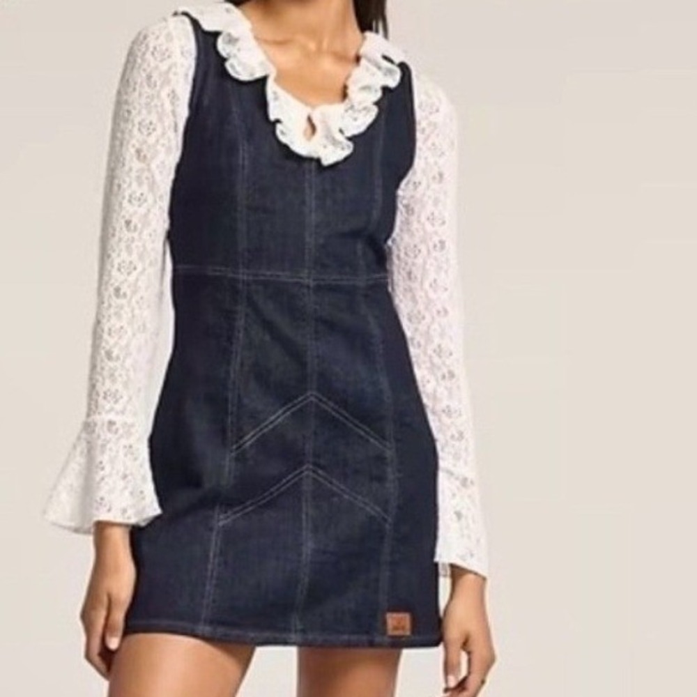 Old Navy Anna Sui Denim Jumper Dress Boho Dark Wash 3X Plus Size